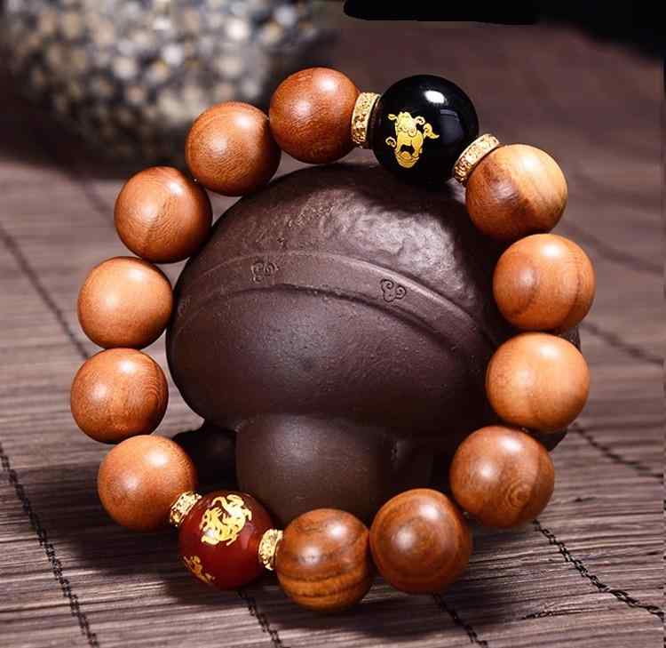 数珠 ブレスレット レディース メンズ ペア お守り 木製 腕輪 アクセサリー 小物 桃の木 念珠 ピーチウッド 木彫り 彫刻 ビーズ 仏具 仏教 エスニック レトロ シンプル モダン おしゃれ プレゼント 落雷 丸太 幻獣
