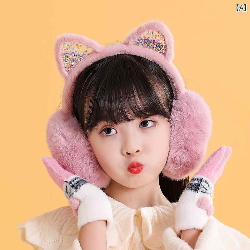 子供 イヤーマフ 防寒 女の子 暖かい 保温 冬 猫耳 韓国 かわいい 保護 ファー キラキラ ミツバチ ウサギ リボン レース ボンボン ふわふわ もこもこ 柔らかい 大きめ ボリューム カチューシャ ピンク 白 紫