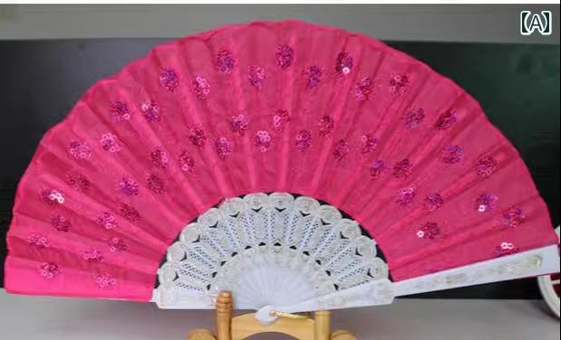 扇子 折りたたみ 雑貨 小物 ギフト 華やか レトロ スパンコール キラキラ 花 赤 ピンク 青 ダンス 踊り..