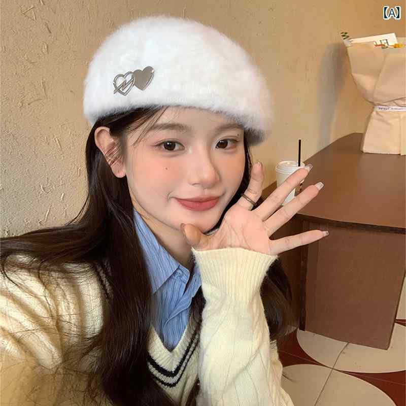 フロントップ楽天市場店のベレー帽 レディース 韓国 画家 帽子 おしゃれ ハット かわいい グレー 黒 ピンク ハート 稲妻 普段使い シンプル カジュアル 小顔効果｜アングル2