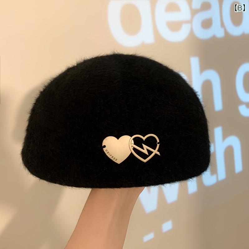 フロントップ楽天市場店のベレー帽 レディース 韓国 画家 帽子 おしゃれ ハット かわいい グレー 黒 ピンク ハート 稲妻 普段使い シンプル カジュアル 小顔効果｜アングル3