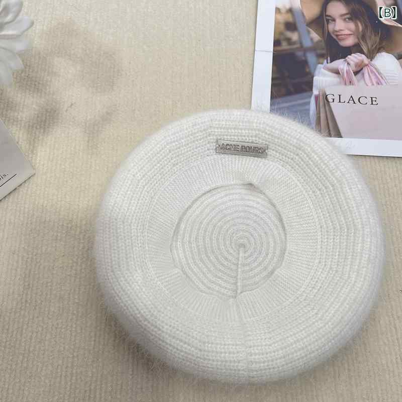 ベレー帽 レディース ニット 秋 冬 韓国 ウール 画家 帽子 おしゃれ ハット つばなし 黒 白 緑 タグ シンプル かわいい 暖かい ふわふわ