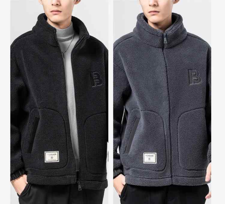 乐天商城 - ボアジャケット メンズ 冬 あったか アウター フリース ジャケット 秋 厚手 防風 防寒 もこもこ シンプル ジップアップ 大きいサイズ グレー 黒