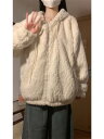 ボアジャケット レディース かわいい ウサギ 耳 フード ジャケット 秋 冬 厚手 暖かい 綿 アウター もこもこ ジップアップ 大きいサイズ 白 青 ピンク