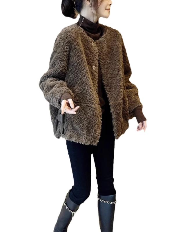 Other Jackets Jumpers - ボアジャケット レディース ショート コート ゆったり 厚手 暖かい フェイク ファー 冬 かわいい 茶 アイボリー 大きいサイズ もこもこ