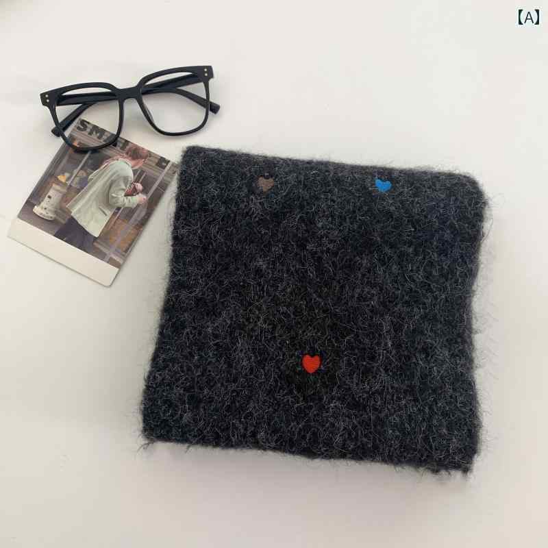 マフラー かわいい レディース 女性 韓国 冬 暖かい 厚手 防寒 保温 カジュアル 普段使い 通勤 通学 ウール ポリエステル 繊維 ピンク 紫 緑 ハート シンプル