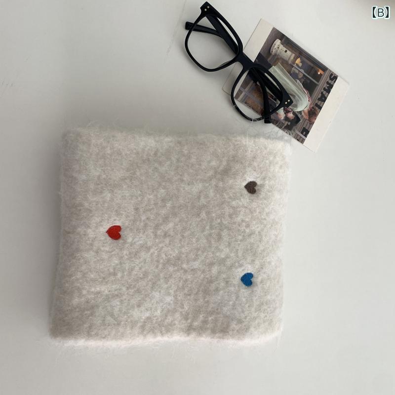 マフラー かわいい レディース 女性 韓国 冬 暖かい 厚手 防寒 保温 カジュアル 普段使い 通勤 通学 ウール ポリエステル 繊維 ピンク 紫 緑 ハート シンプル