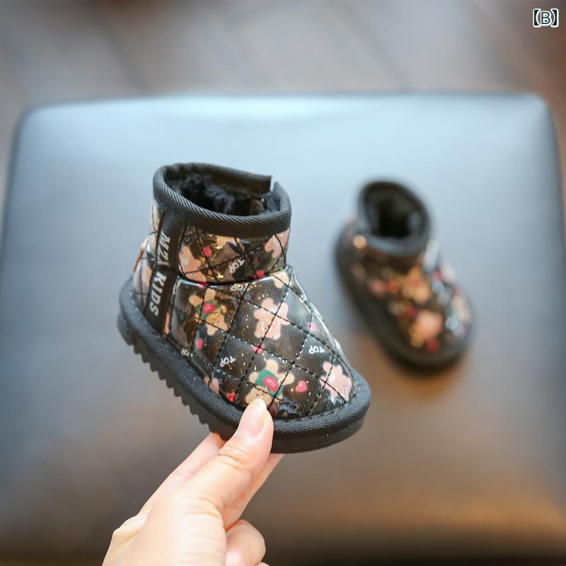ベビー キッズ スノーブーツ ふわふわ かわいい 冬 くま 裏起毛 柔らかい 歩きやすい あったかい 10ヶ月～2歳半 サイドジッパー ベージュ 黒 ピンク