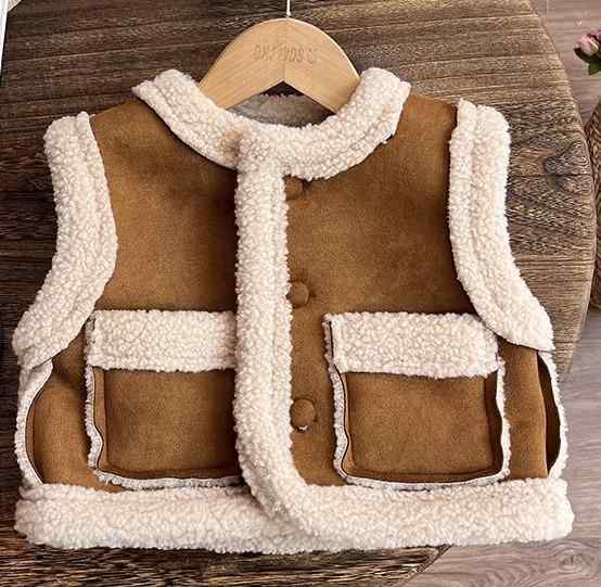 ボアベスト キッズ 女の子 防寒 暖かい もこもこ 秋冬 アウター ベビー かわいい 前開き ボタン 襟無し..