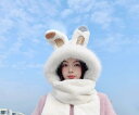 耳隠れる帽子 レディース 冬 ふわふわ うさ耳 大人 秋 もこもこ 防寒 保温 かわいい 手袋 マフラー 一体型 被り物 アウトドア コスプレ お出かけ 白 ベージュ ピンク