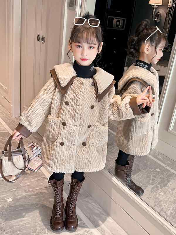 ボアコート 女の子 春秋冬 ジャケット 羽織 防寒 厚手 あったか ボタン ポケット きれいめ おしゃれ 襟 キッズ ガールズ 子供 服 暖かい セット レギンス パンツ 韓国 茶色