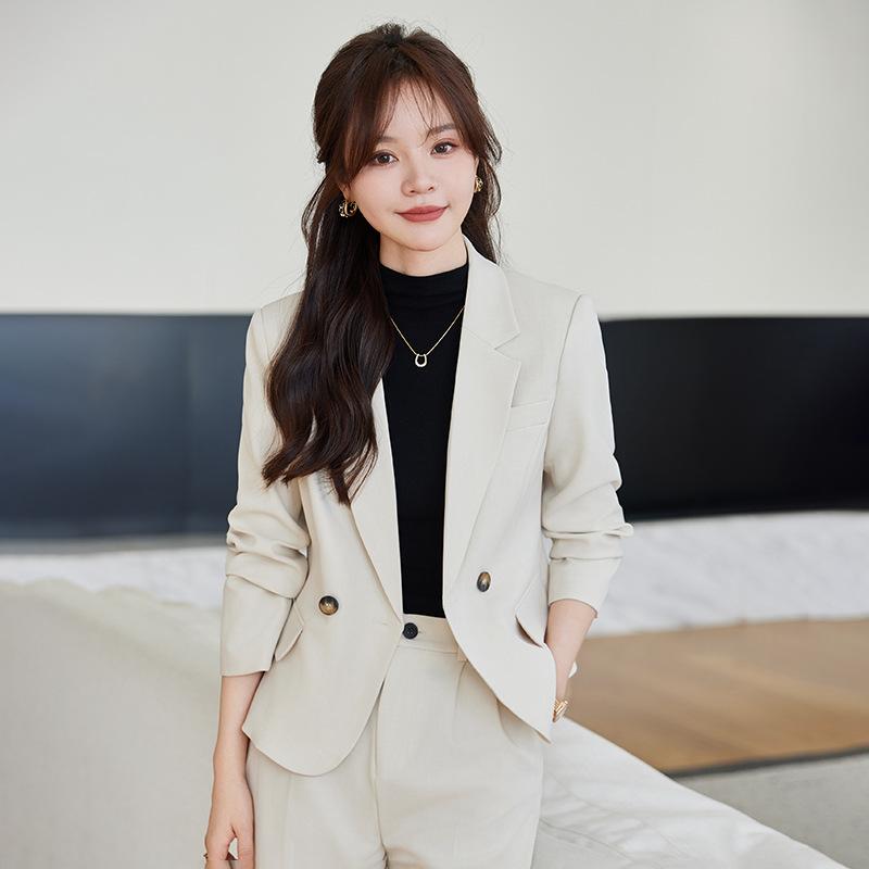 テーラードジャケット レディース 春秋 セットアップ 高級感 ゆったり 長袖 きれいめ オフィスカジュアル 通勤 卒業式 アウター パンツスーツ ポリエステル ポリウレタン ブラック ブラウン アイボリー フォーマル 体型カバー