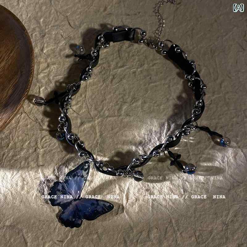チョーカー レディース エレガント グラデーション バタフライ ネックレス ラグジュアリー ニッチ パンク ゴシック 合金 シルバー 鎖骨 チェーン ペンダント アクセサリー ビジュー 美しい おしゃれ 結婚式 パーティ 2