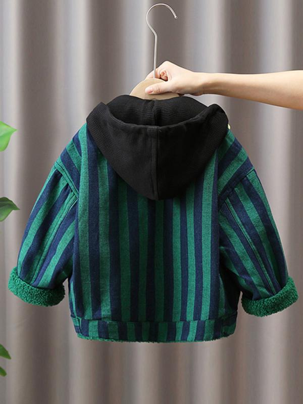 男の子 アウター キッズ 裏ボア デニム ジャケット 冬 暖かい 小さめ 厚手 ストライプ 韓国 ファッション 長袖 ふわふわ 防寒 かっこいい 緑