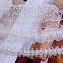 レース 生地 手芸 レトロ アンティーク調 おしゃれ 飾り アクセサリー 手作り diy 刺繍 プリーツ 裾 メッシュ ベビー服 リフリ 白 1m