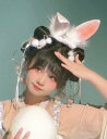 うさ耳 カチューシャ ヘア アクセサリー ぬいぐるみ ウサギ ピン 頭 飾り セット アンティーク 白 ピンク ハロウィン 仮装 ふわふわ