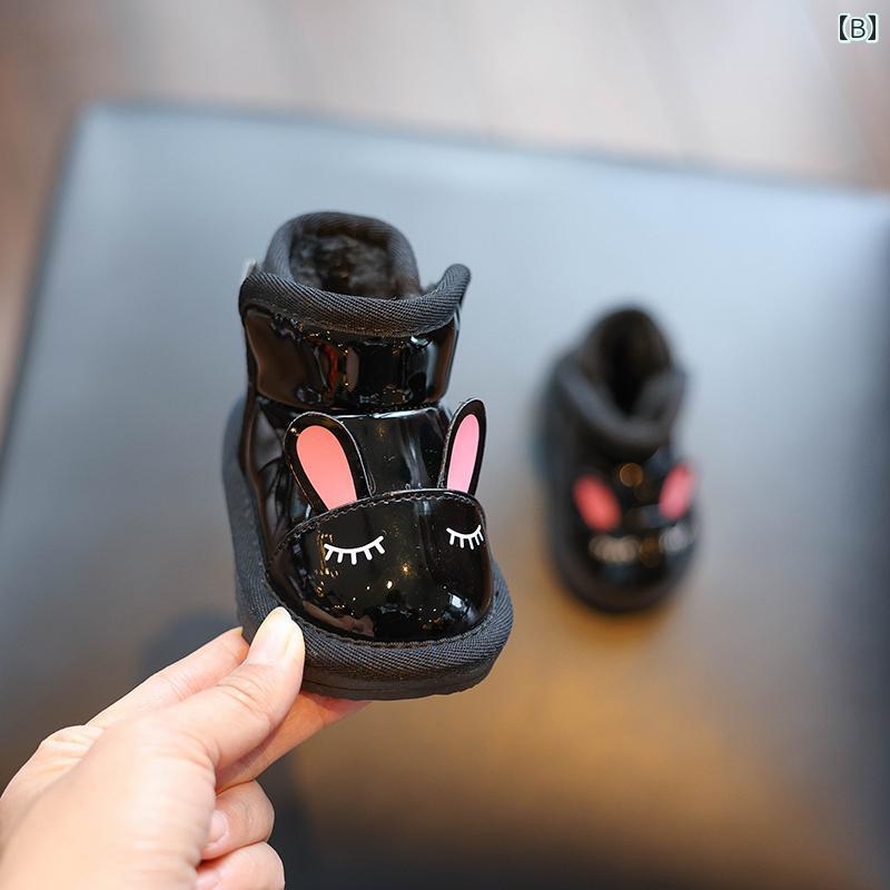 ベビー キッズ スノーブーツ ふわふわ かわいい 冬 裏起毛 柔らかい 女の子 男の子 滑り止め ファスナー うさぎ PU ベージュ 黒