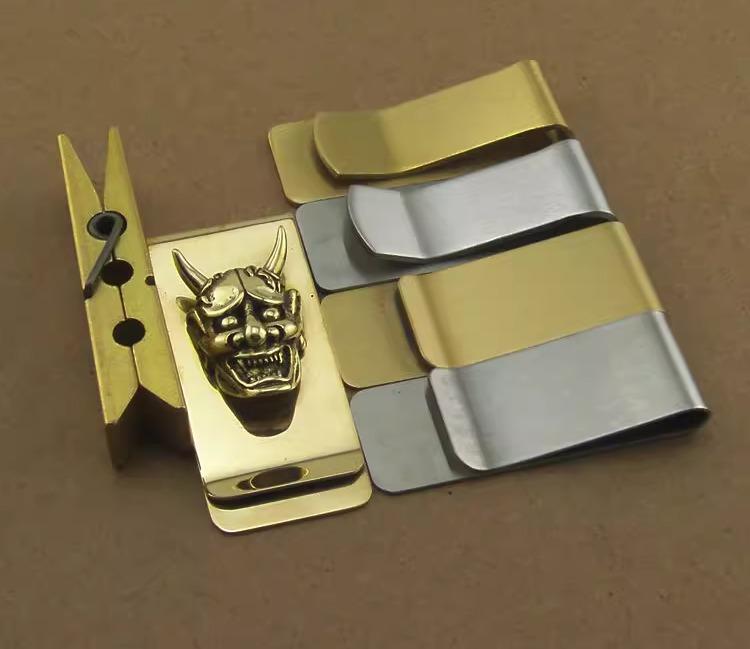 ステンレスマネークリップ マネークリップ 財布 紙幣 札ばさみ 薄型 真鍮 ステンレス 鋼 銅 般若 衣類 木製 ホルダー カードホルダー メンズ レディース コンパクト
