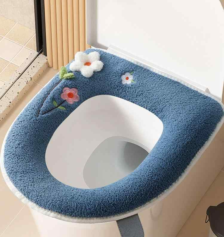 便座シート 暖かい 家庭用 トイレ カバー クッション ユニバーサル 汎用 ジップアップ かわいい 花 グレー 緑 茶 セット 洗える 防水