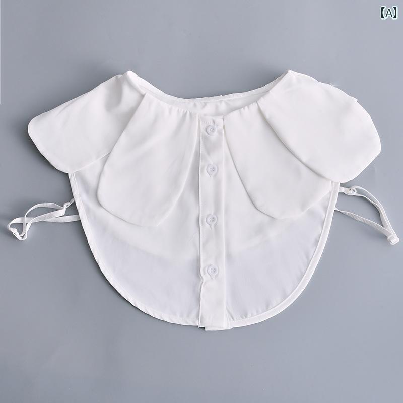 つけ襟 おしゃれ レディース ファッション 小物 アイテム アクセサリー ブラウス 花びら 飾り 秋冬 袖なし ボタン 重ね着風 レイヤード シンプル 無地 白