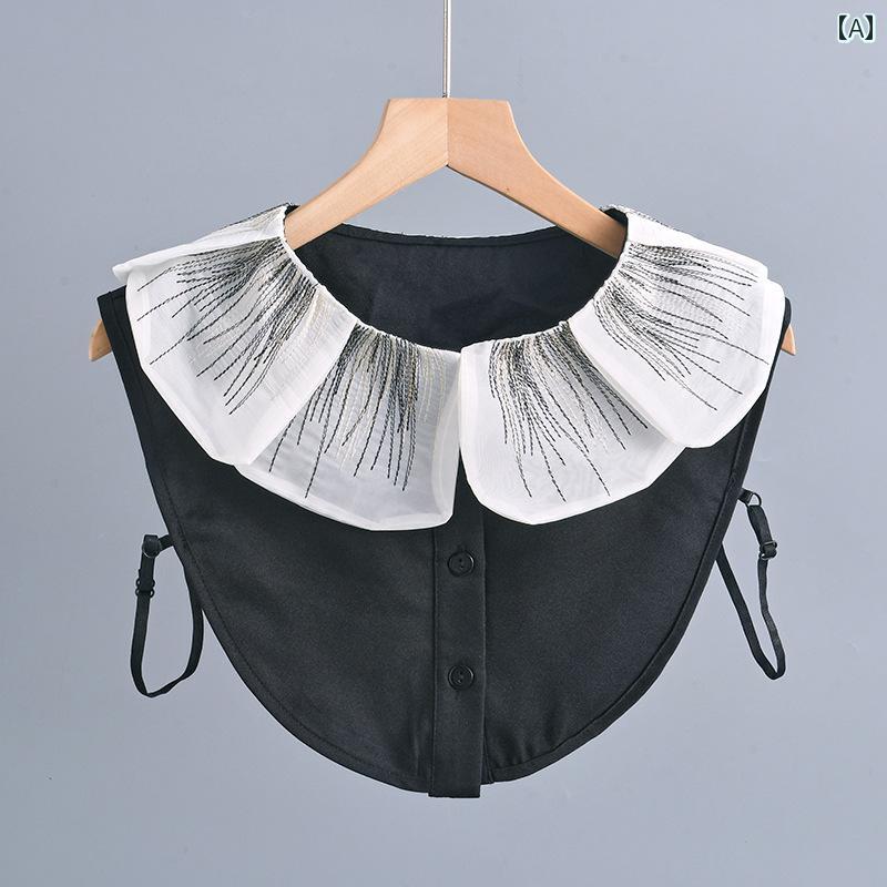 つけ襟 おしゃれ レディース ファッション 小物 アイテム レトロ フェイクカラー 花びら 飾り 刺繡 袖なし ブラウス 重ね着風 レイヤード