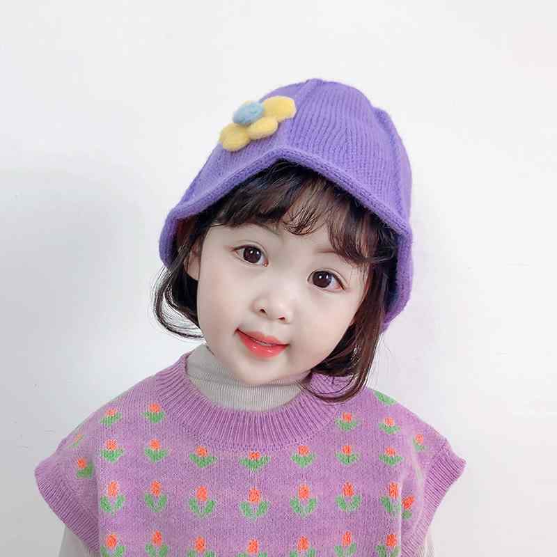 樂天商城 - ニット帽 キッズ 女の子 秋冬 子供 韓国 帽子 黒 アイボリー 黄色 花 三角 柔らかい 伸縮性 防寒 暖かい 外遊び お出かけ シンプル かわいい