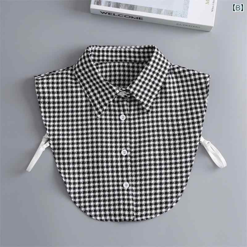 つけ襟 レディース ファッション 小物 アイテム シャツ スタンドカラー 袖なし レトロ チェック 秋冬 カジュアル 重ね着風 レイヤード ブラウン 白黒