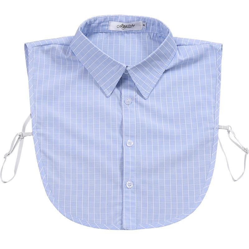 付け襟 レディース フェイク 多用途 セーター メンズ ストライプ チェック 柄 ビジネス Yシャツ シンプル 簡単 装着 ノーアイロン 灰 青