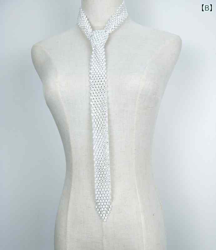 ネクタイ レディース スリム ナロータイ ラインストーン キラキラ ソフト 耐久性 ベルト おしゃれ ドット 黒 白 ダンス パフォーマンス 衣装