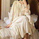 おしゃれ パジャマ レディース ワンピース 長袖 綿 S M L 杏色 春秋 レトロ 宮廷風 ロング プリンセス 甘い かわいい 清楚系 フェミニン ラウンドネック 袖口ゴム仕様(4)