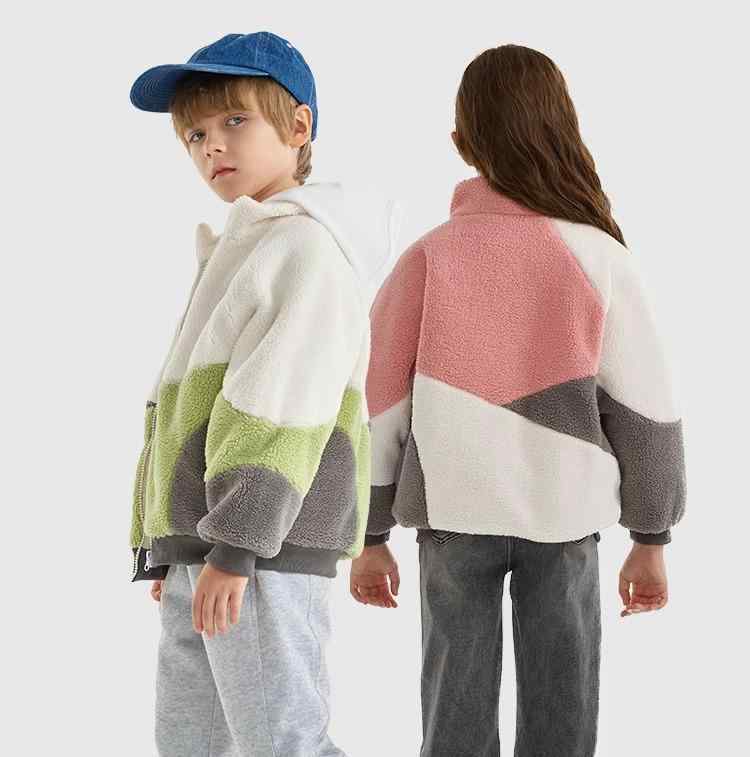 Coat - ボア ジャケット キッズ 子供 秋冬 韓国 男の子 女の子 綿 アウター コート もこもこ 厚手 暖かい 快適 防寒 お出かけ ポケット ジップアップ スタンドカラー おしゃれ ピンク 青 緑