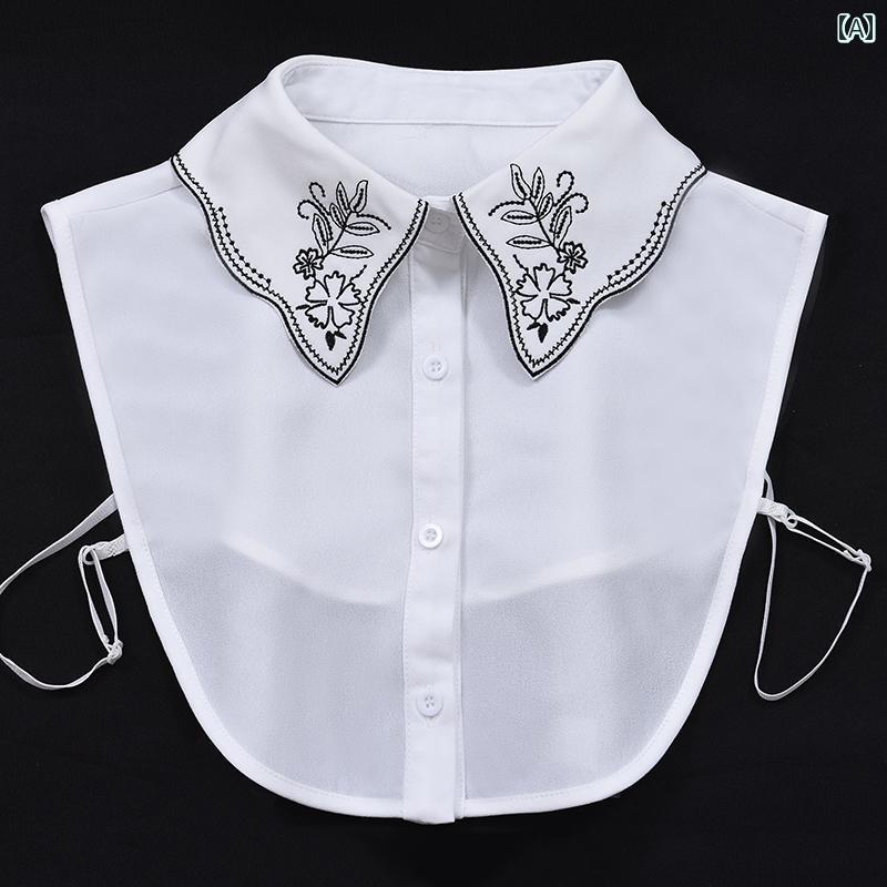 付け襟 レディース 刺繍 レース フェイク カラー 春秋 多用途 セーター シャツ インナー 装飾 エレガント ブラウス 小物 韓国 ファッション 黒 白