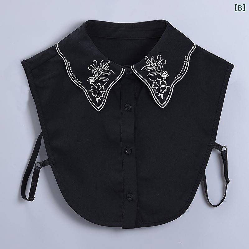 付け襟 レディース 刺繍 レース フェイク カラー 春秋 多用途 セーター シャツ インナー 装飾 エレガント ブラウス 小物 韓国 ファッション 黒 白