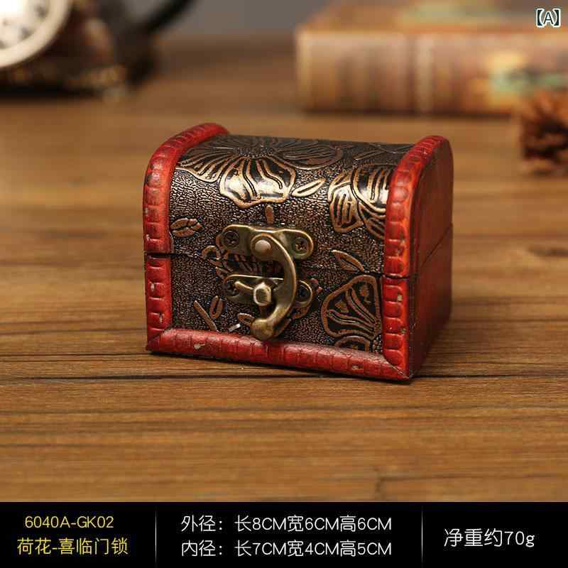 小物入れ 木製 蓋付き 収納ボックス アンティーク調 合金 鍵 ナンバーロック デスクトップ 小さめ 花 ..