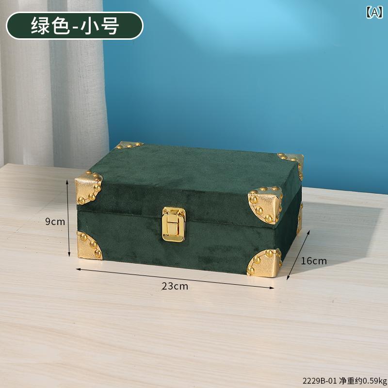 小物入れ 木製 蓋付き 収納ボックス 起毛 合金 デスクトップ 厚手 大容量 レトロ エレガント シンプル 緑 コスメ 雑貨 アクセサリー インテリア プレゼント