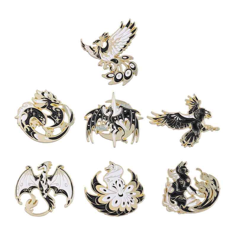 其它 - 龍 ブローチ 竜 辰 ドラゴン 動物 アニマル ピンバッジ ピンズ アクセサリー メンズ レディース 合金 メッキ キツネ フェニックス 猫 装飾 パーティー 記念日 フォーマル おしゃれ セット