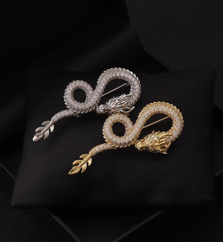 龍 ブローチ ドラゴン 竜 辰 昇り アクセサリー 干支 韓国 メンズ レディース 金 銀 合金 メッキ ピン バッジ 装飾 正月 パーティー 記..