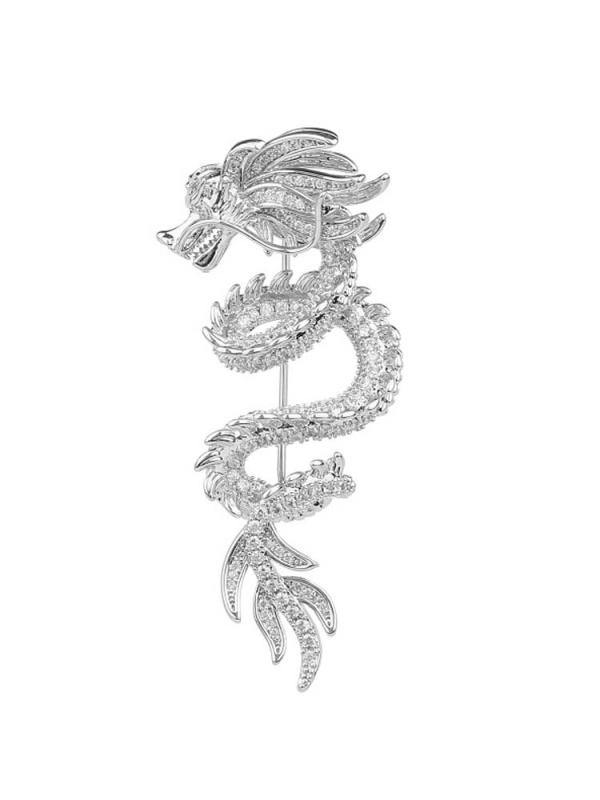 龍 ブローチ ドラゴン 竜 辰 昇り アクセサリー 干支 チャイナ風 メンズ レディース 金 銀 赤 石 ラインストーン キラキラ 合金 メッキ ピン バッジ 装飾 正月 パーティー 記念日 フォーマル おしゃれ ギフト