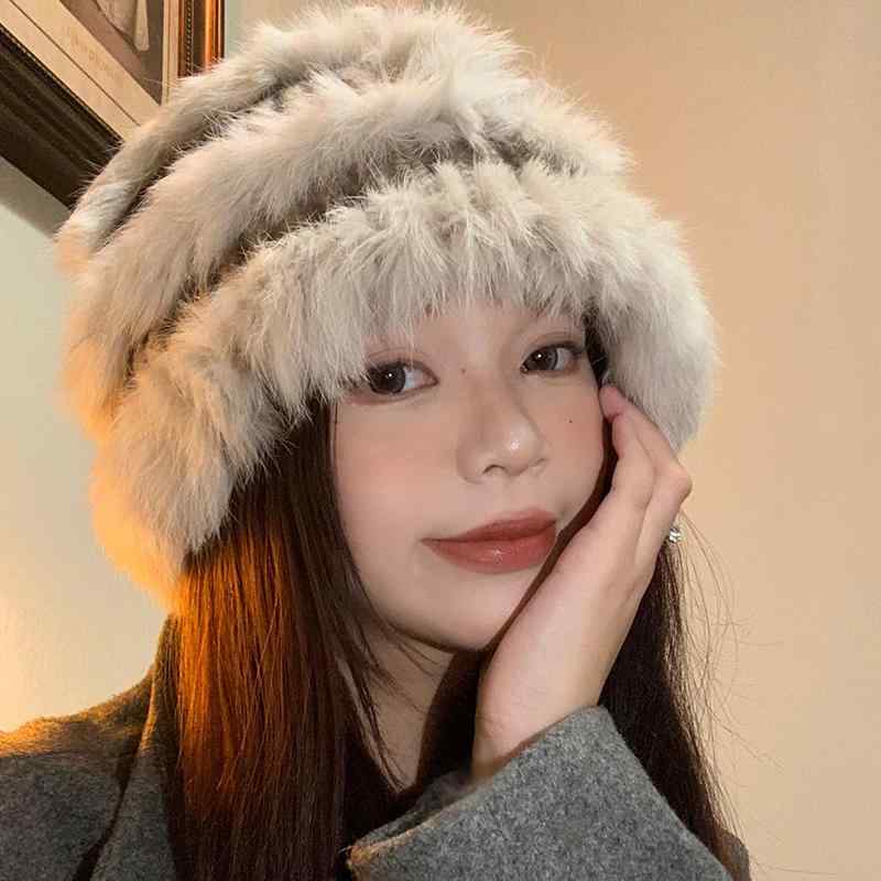 レディース 帽子 おしゃれ 秋冬 もこもこ ハット 防寒 あったか 厚手 小顔効果 耳 隠れる ウール ファー ニット 旅行 アウトドア ベージュ 茶色 黒