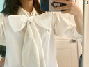 大きい リボン レトロ ロング 装飾 首元 飾り かわいい 白 黒 無地 ファッション カジュアル シャツ ワンピース ネック ライン アクセサリー 2