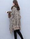 レディース アウター マント ケープ ポンチョ コート ショール 暖かい ファー 秋冬 大判 おしゃれ 防寒 厚手 レトロ ビッグカラー ウール フリンジ 柄