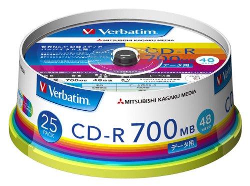 三菱化学メディア Verbatim CD-R 700MB 1回記録用 48倍速 スピンドルケース 25枚パック ワイド印刷対応 ホワイトレーベル SR80FP25V1
