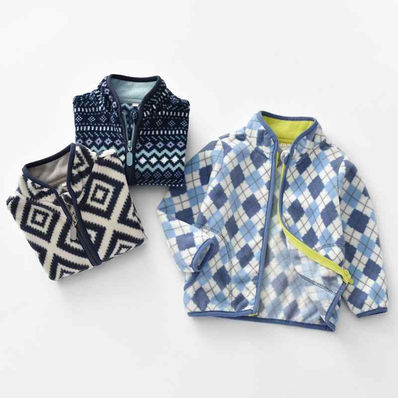 フリースジャケット キッズ 秋冬 男の子 子供服 長袖 アウター カジュアル 上着 ポケット ジップアップ 防寒 厚手 暖かい 普段使い お出かけ かわいい 恐竜 チェック柄 青 白