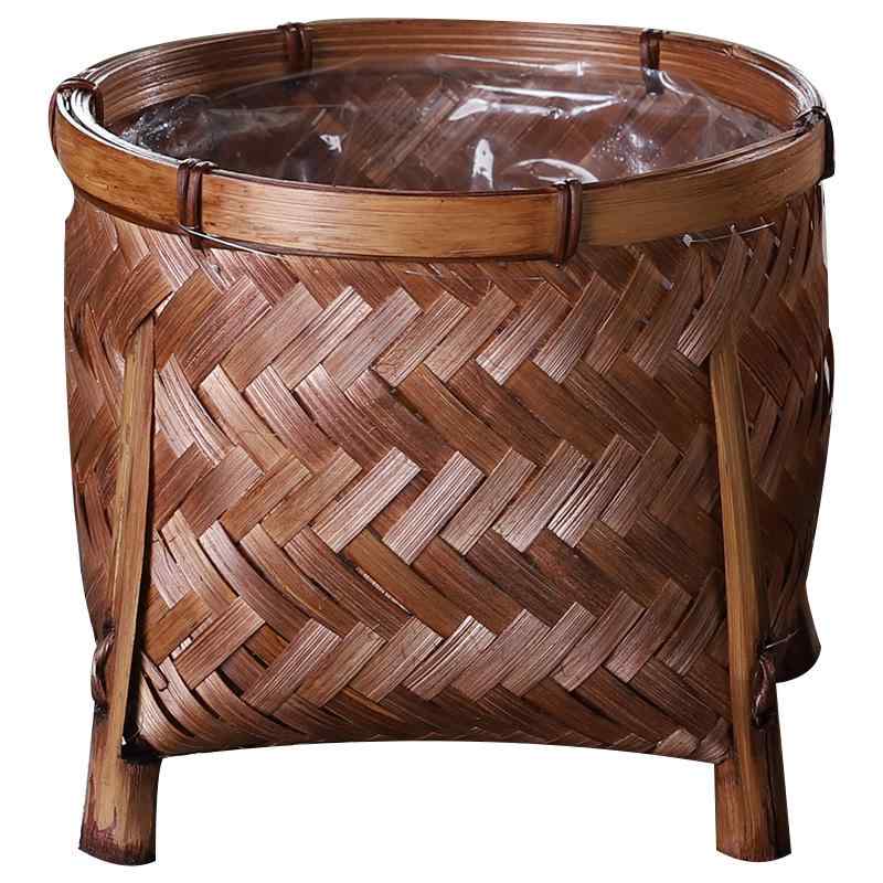 かご バスケット 竹 植木鉢 観葉植物 花 カバー セット フラワーバスケット 卓上 レトロ 花器 収納 手作り 家庭用 おしゃれ 茶 リビング 玄関