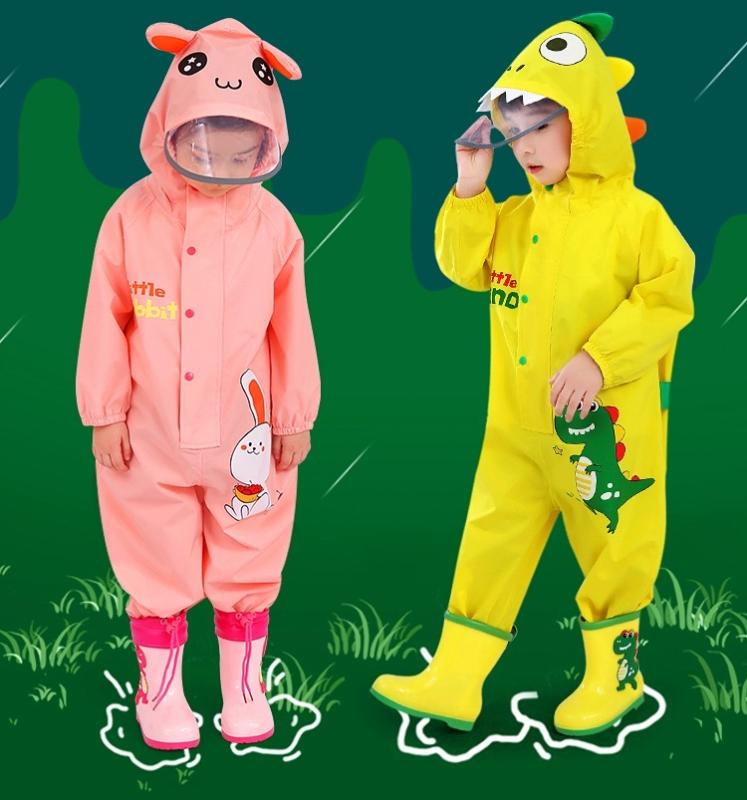 子供 防水 つなぎ ワンピース レイン コート パンツ ブーツ 男の子 女の子 ベビー ポンチョ 全身 暴風 雨 恐竜 うさぎ 黄 ピンク 青 かわいい 長靴