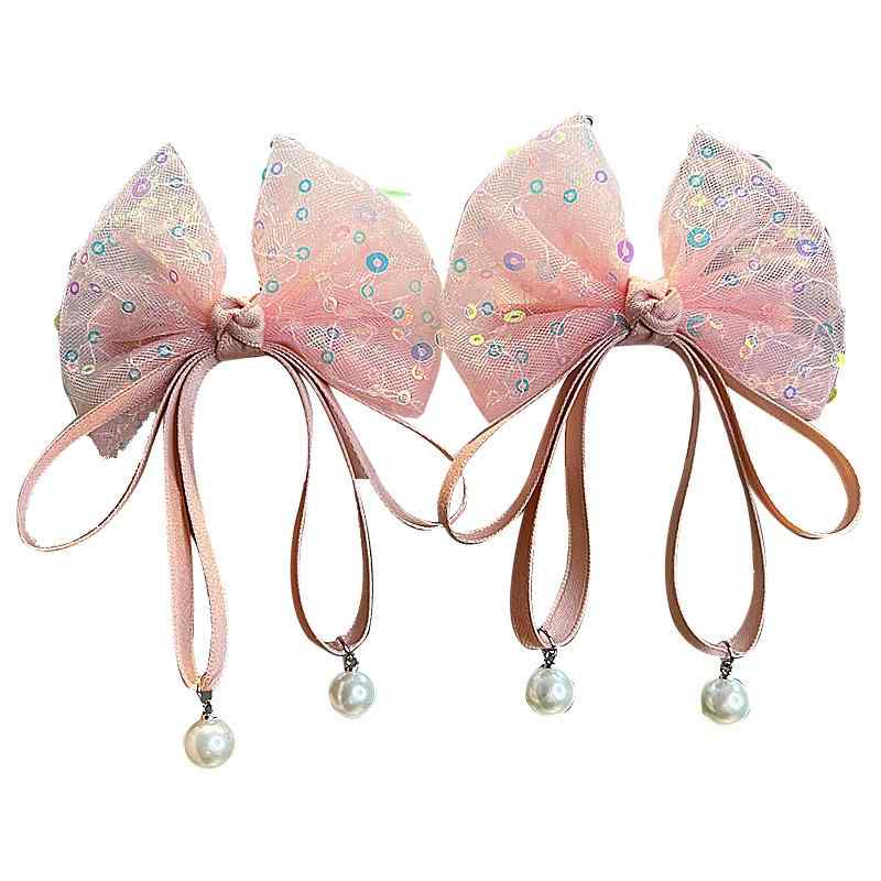 ヘアアクセサリー 子供 リボ クリップ 女の子 スパンコール キラキラ パール サイド レトロ スタイル ..