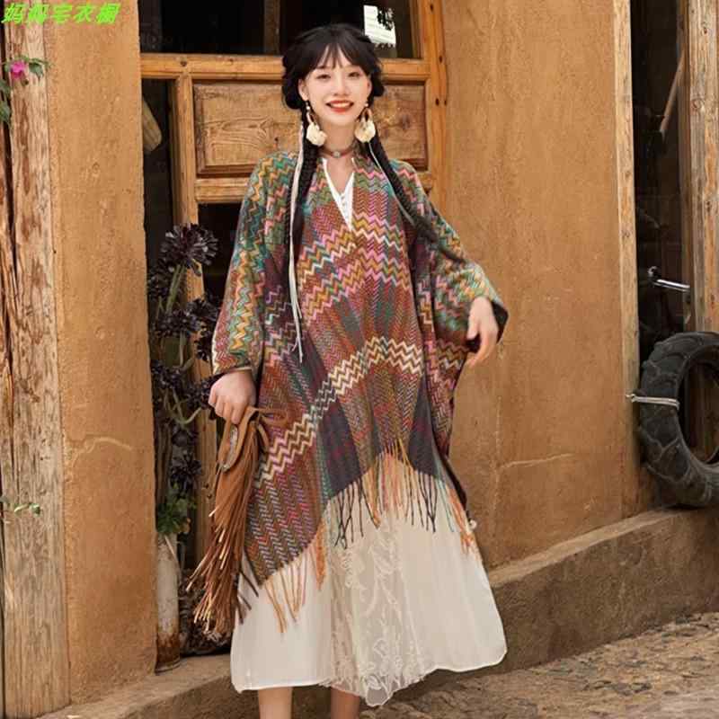 ポンチョ コート 冬 レディース マント ケープ ショール 羽織り 厚手 ゆったり おしゃれ 秋 エスニック 旅行 多機能 フリーサイズ フリンジ 黄色 コーヒー