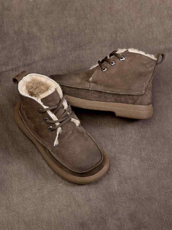 ショートブーツ レディース 歩きやすい 秋冬 ベルベット あたたかい カジュアル 大きめ 厚底 紐 スノーブーツ レトロ ゆったり グレー