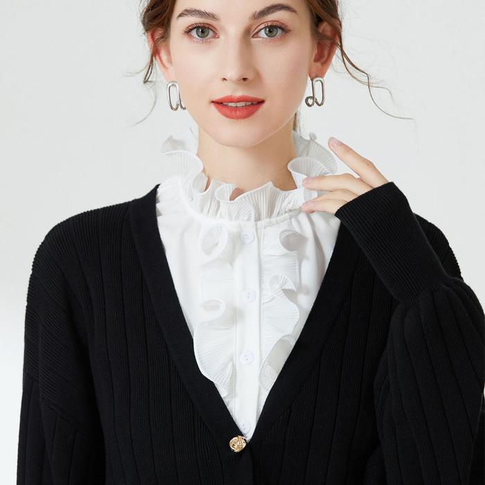 付け襟 シフォン スタンドカラー フリル 女性 多機能 装飾 フェイクカラー 韓国 きれいめ 上品 レディース 女の子 ガールズ 白 着回し 繊細 お出かけ ショッピング カフェ ランチ オフィス ボタン オールシーズン