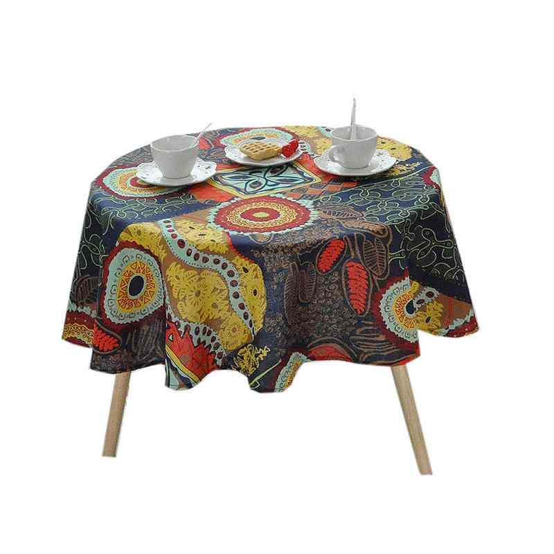 テーブルクロス レトロ 汚れ防止 机カバー 布 雑貨 キッチン ダイニング リビング 多用途 おしゃれ エスニック ボヘミアン コットン リネン 花 象 白